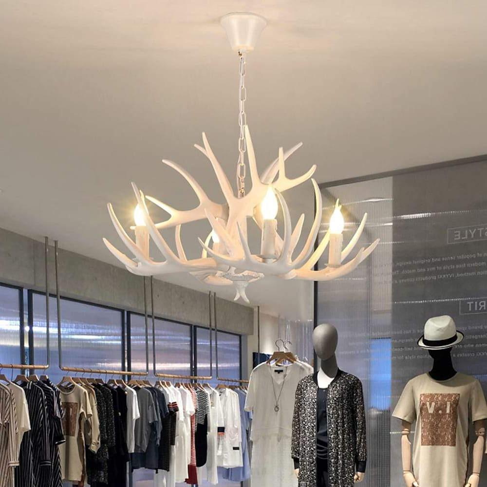 White Antler Candle Chandelier, Resin Rustic Lodge Ceiling Light 5