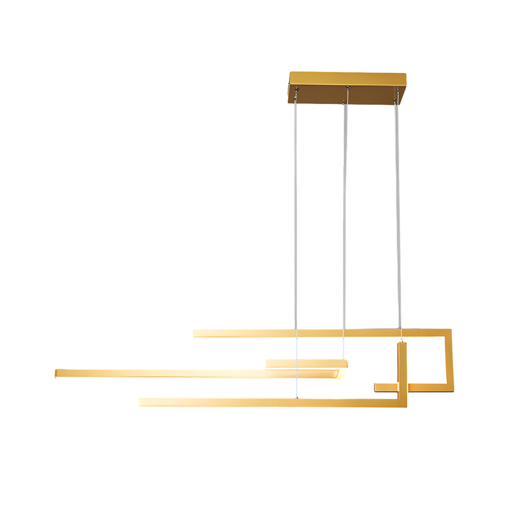 Offset Frame LED Linear Chandelier, Geometric Metal Island Light