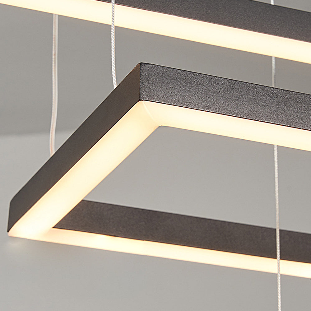 Offset Frame LED Linear Chandelier, Geometric Metal Island Light
