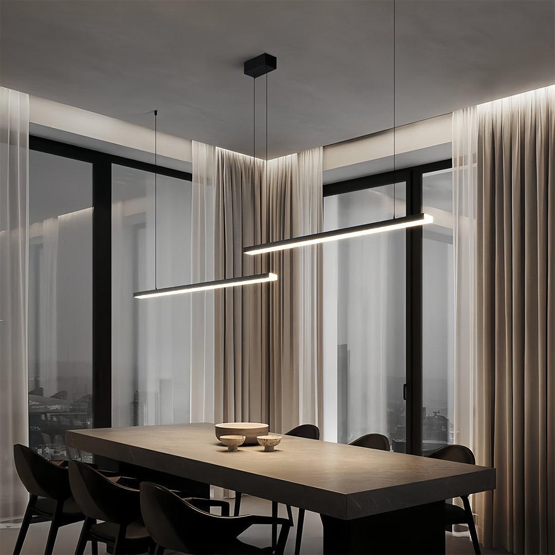Offset Twin Bar LED Linear Pendant, Black Aluminum Island Light