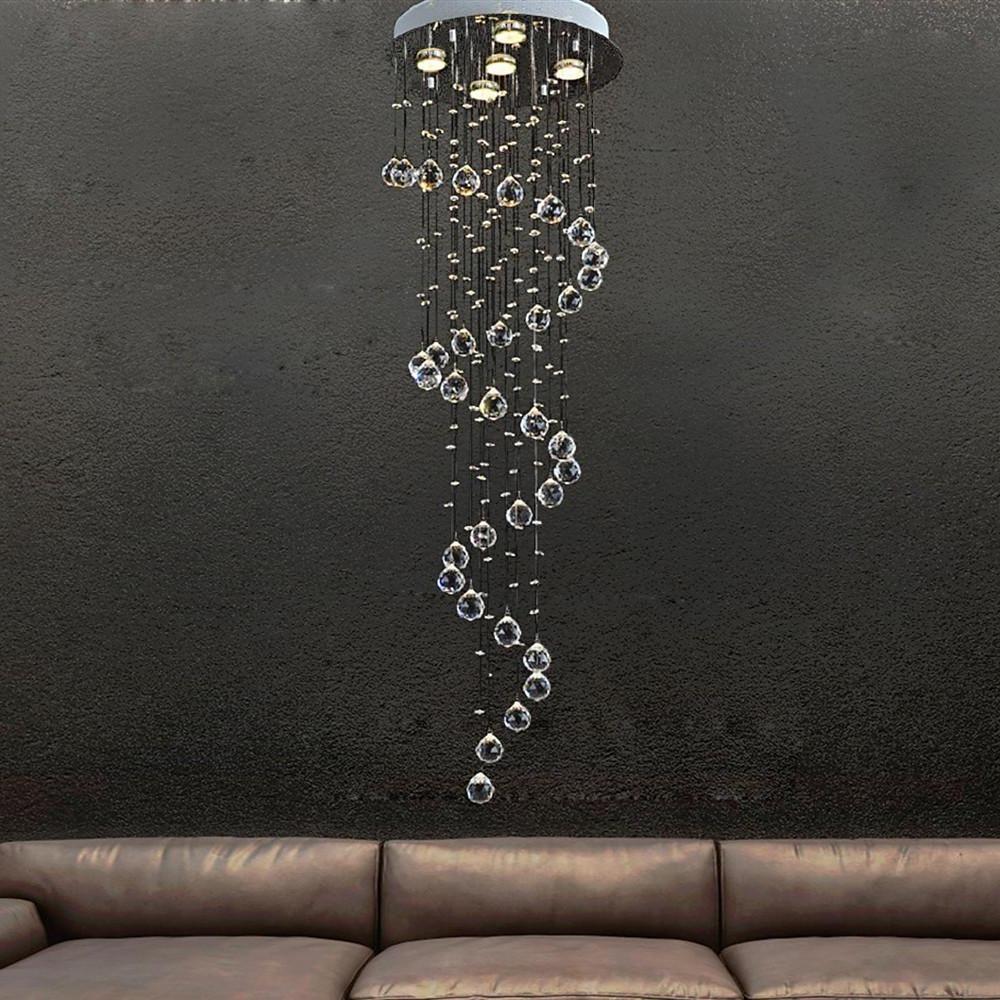Crystal Rain Spiral Staircase Chandelier, Silver Tone Ceiling Light 2