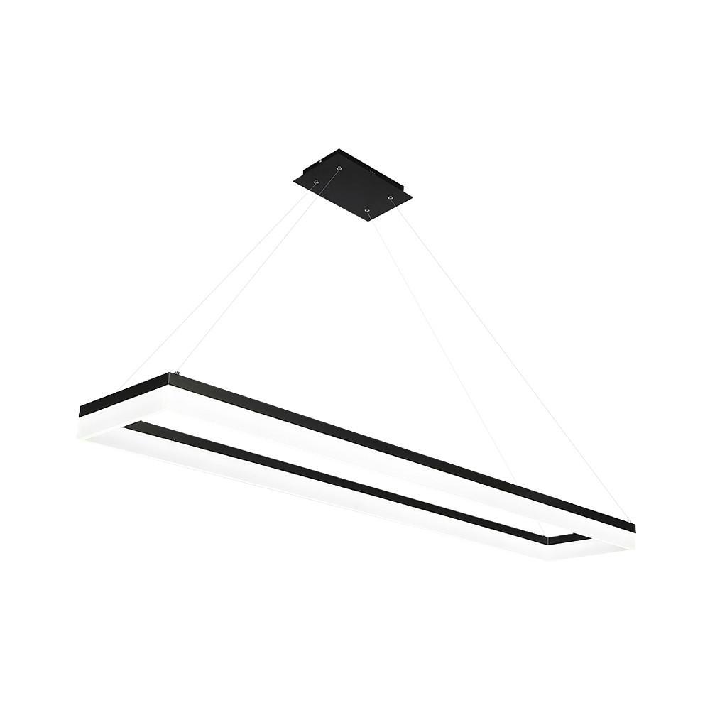 Open Rectangle LED Linear Pendant, Black Aluminum Office Light