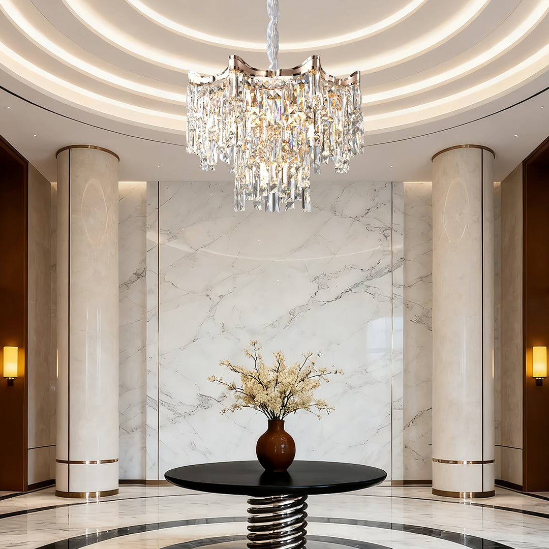 Crystal Waterfall Tiered Chandelier, Gold Metal Ceiling Light 3