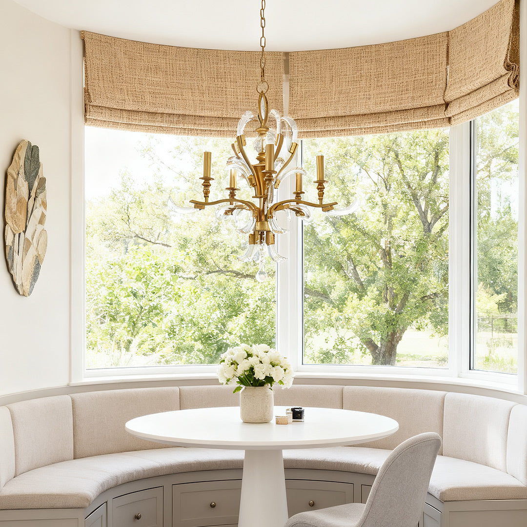 Crystal Crescent Candle Chandelier, Gold Metal French Ceiling Light 2