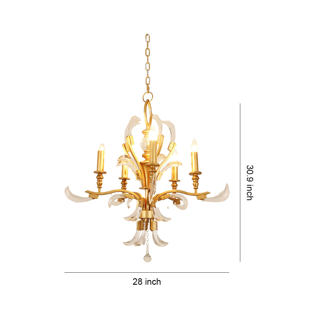 Crystal Crescent Candle Chandelier, Gold Metal French Ceiling Light 7