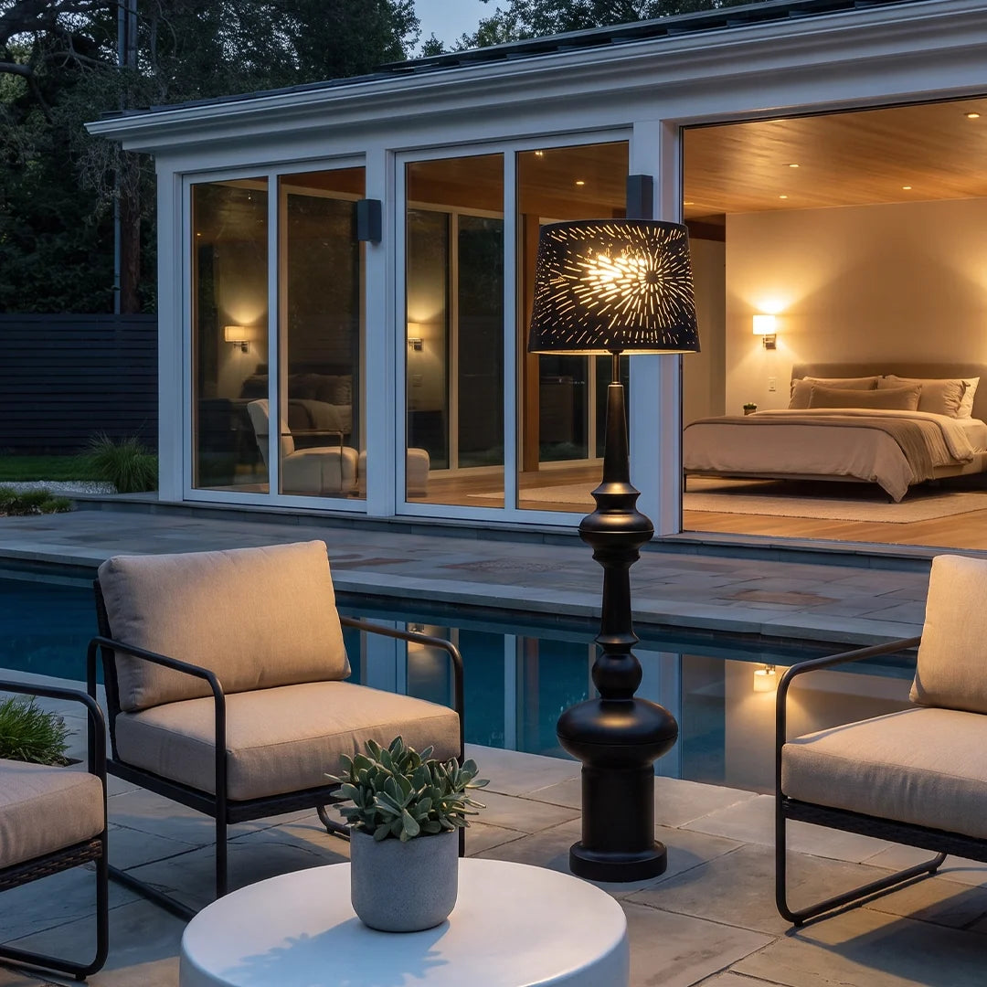 Spindle Base Outdoor Floor Lamp, Black Solar Patio Standing Lamp