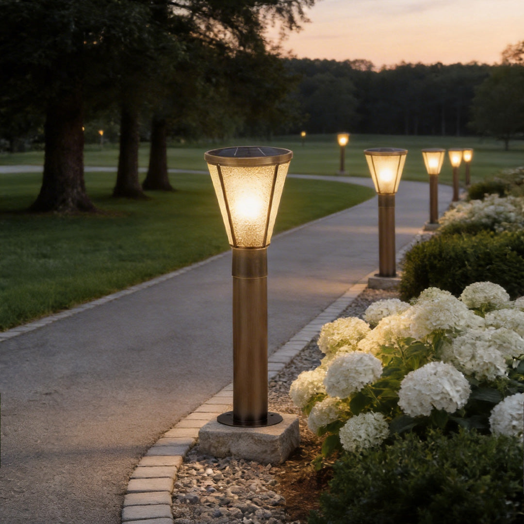 Tapered Glass Garden Path Light, Antique Copper Landscape Light