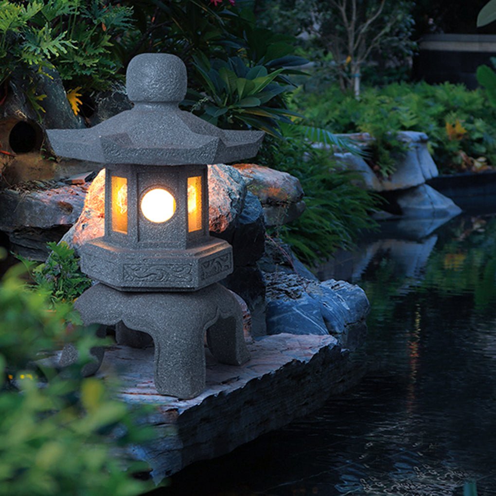 Stone Pagoda Garden Lantern, Imitation Stone Resin Yard Light