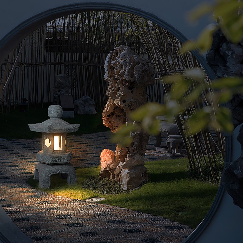 Stone Pagoda Garden Lantern, Imitation Stone Resin Yard Light