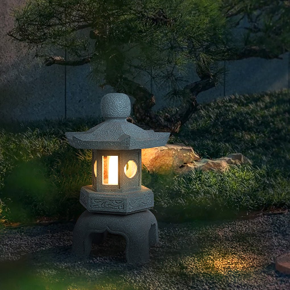 Stone Pagoda Garden Lantern, Imitation Stone Resin Yard Light