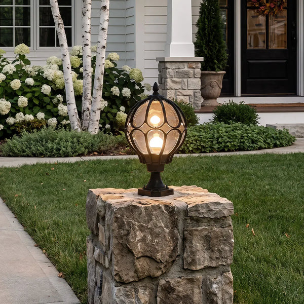 Globe Pillar Light, Retro Glass and Copper Fence Post Fixture