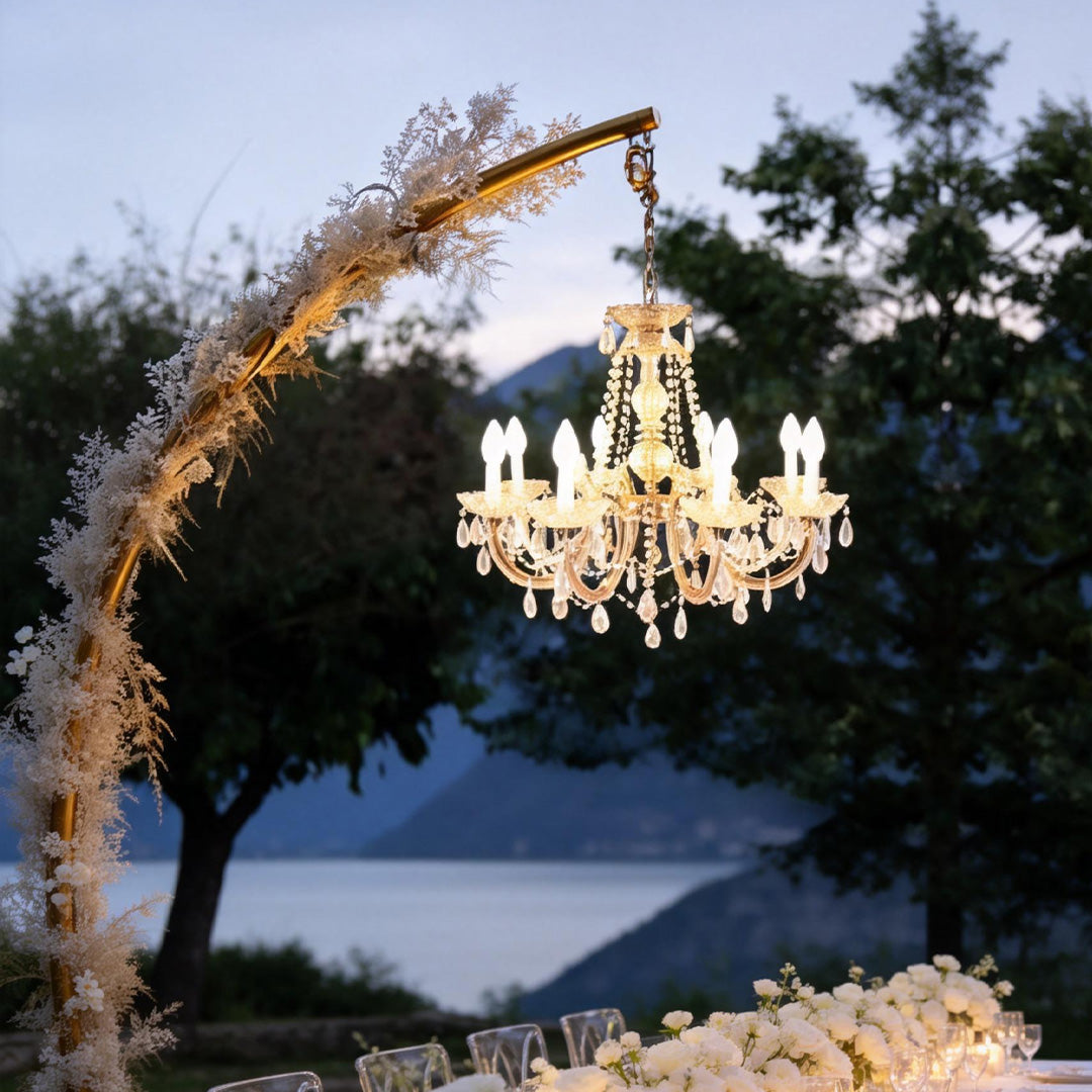 Candle Arm Outdoor Chandelier, Acrylic Crystal Hanging Light