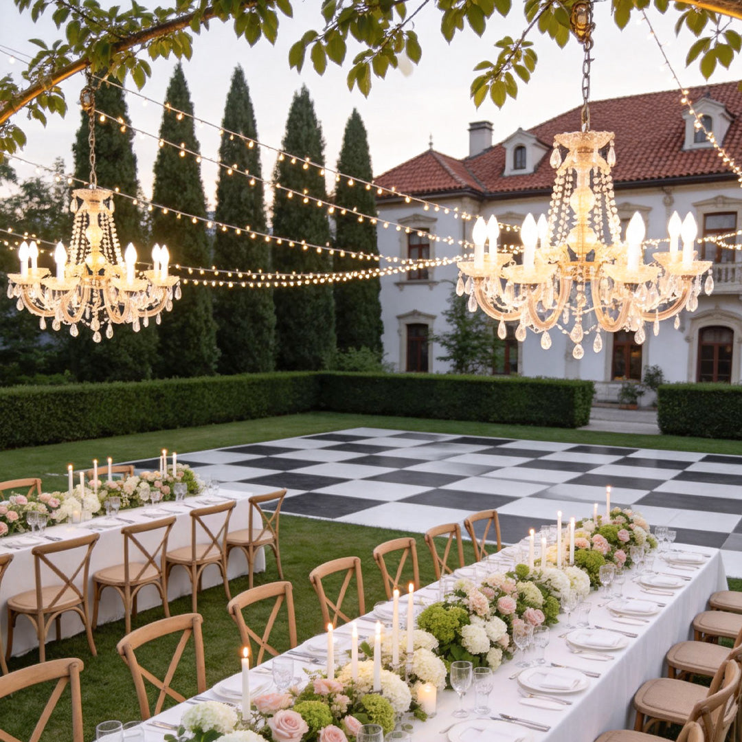 Candle Arm Outdoor Chandelier, Acrylic Crystal Hanging Light