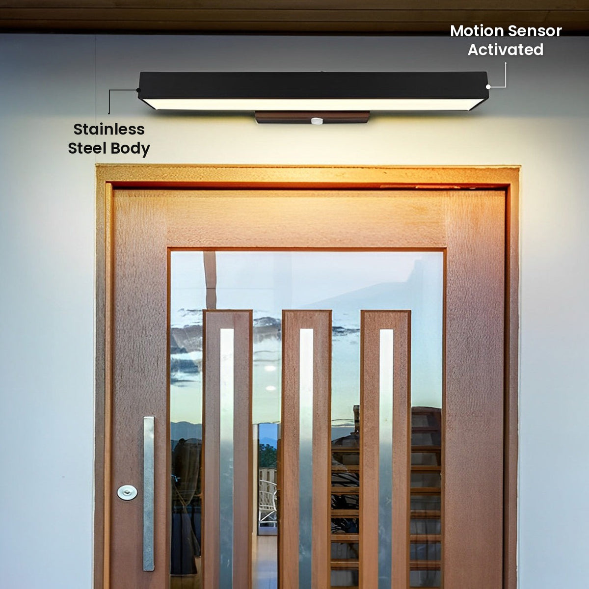 Rectangular Sensor Wall Light: Motion Sensor Activated, Stainless Steel Body
