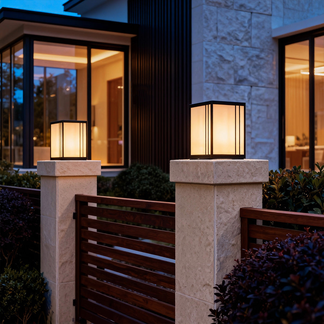 Marble Shade Pillar Light, Black Copper Outdoor Post Cap Light