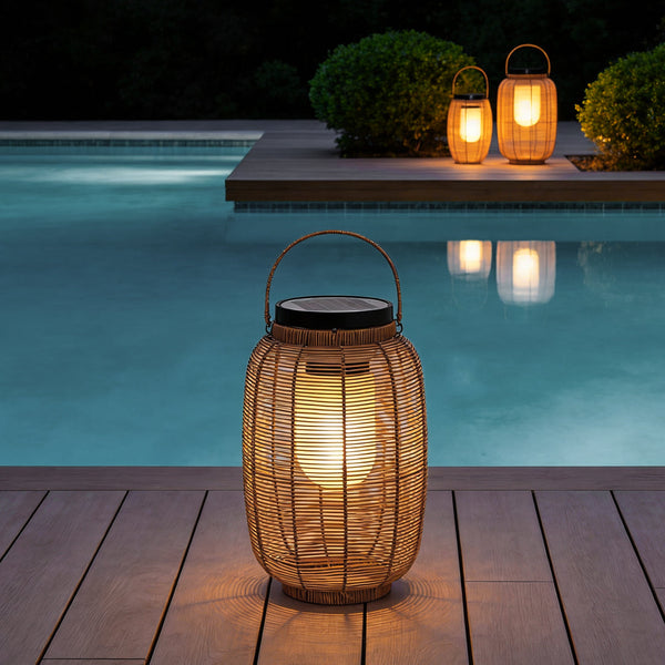 Woven Rattan Solar Lantern
