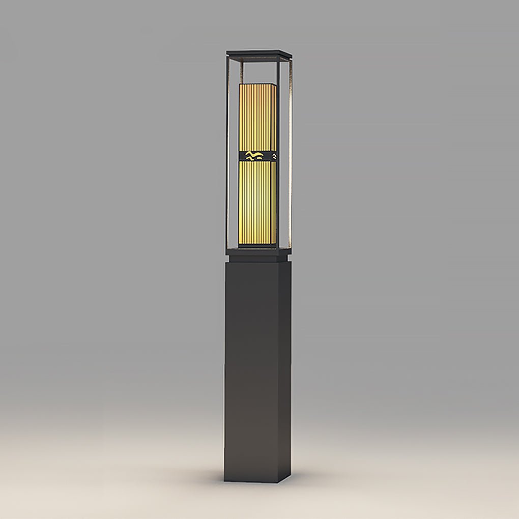 Tall Marble Panel Column Light, Black Stainless Steel Bollard