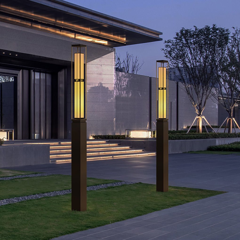 Tall Marble Panel Column Light, Black Stainless Steel Bollard