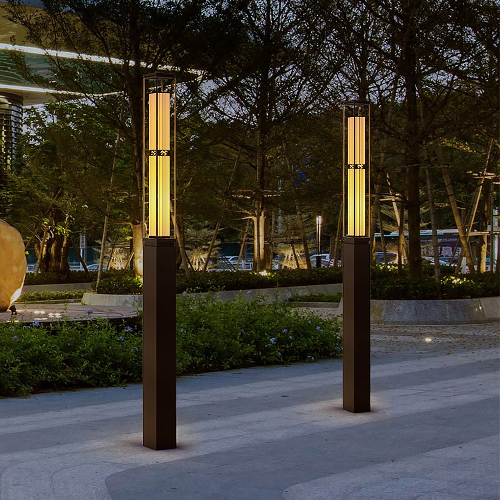 Tall Marble Panel Column Light, Black Stainless Steel Bollard
