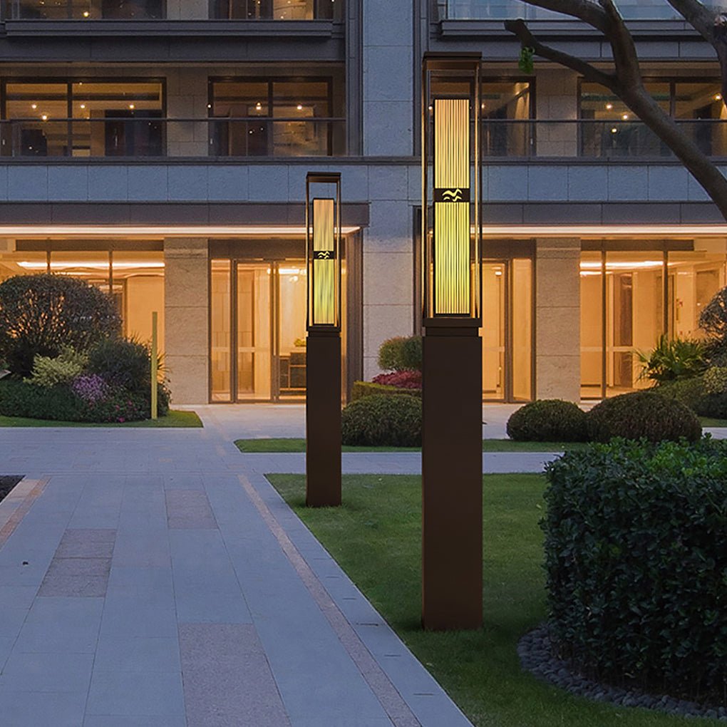 Tall Marble Panel Column Light, Black Stainless Steel Bollard