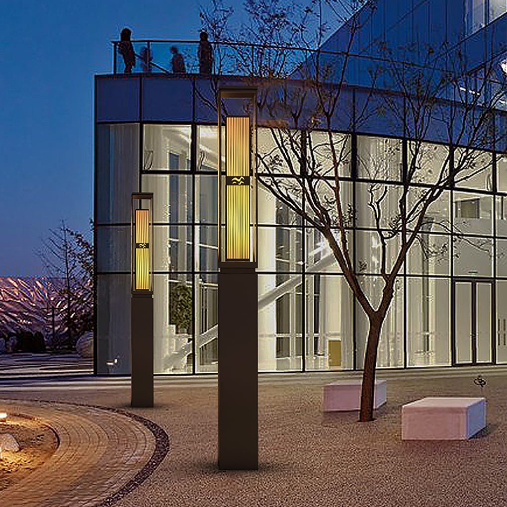 Tall Marble Panel Column Light, Black Stainless Steel Bollard