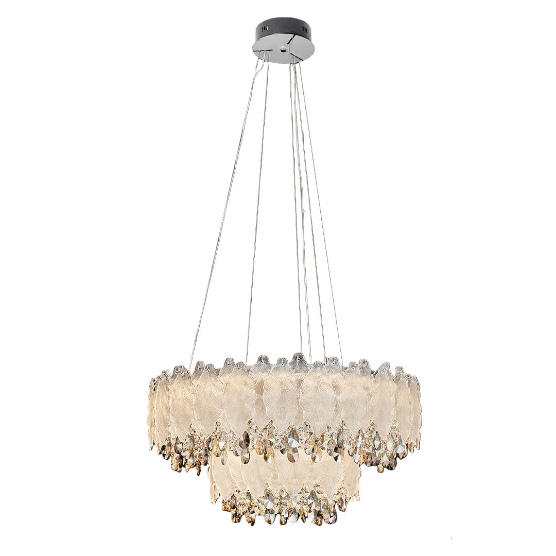 Country French Leaf Crystal Chandelier, Champagne Gold Light 12