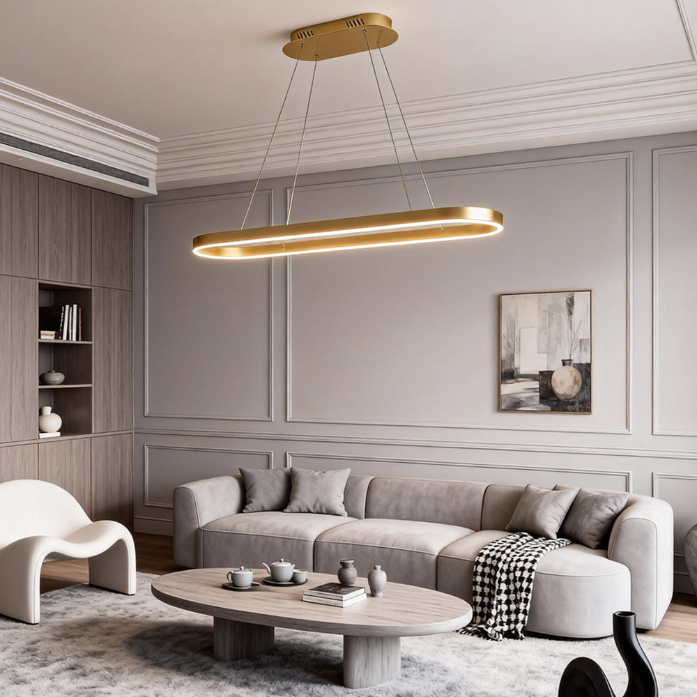 Oval Halo LED Linear Pendant, Aluminum Ring Island Ceiling Light