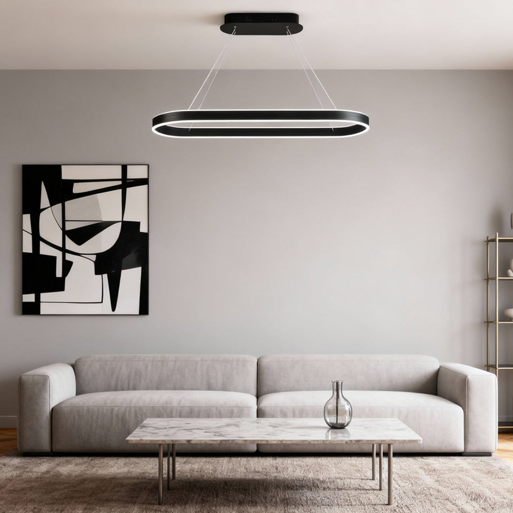 Oval Halo LED Linear Pendant, Aluminum Ring Island Ceiling Light