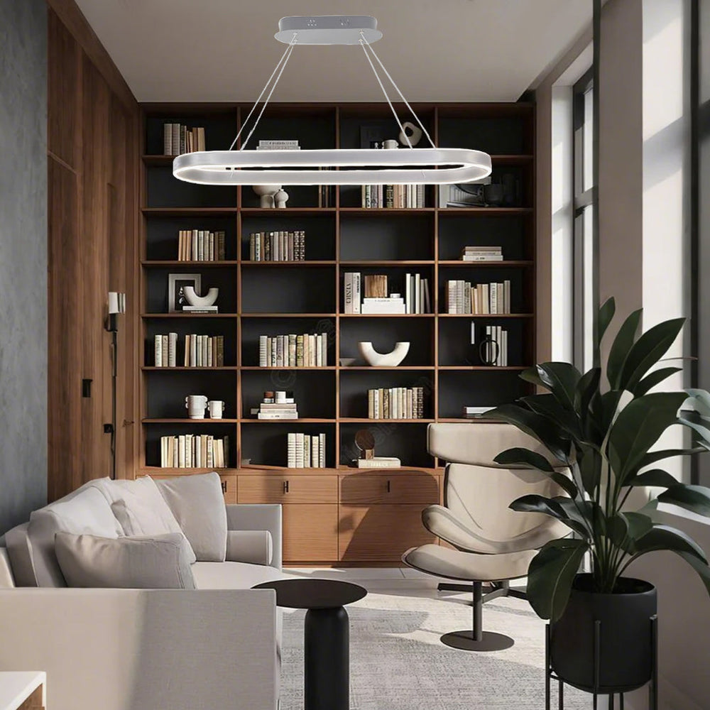 Oval Halo LED Linear Pendant, Aluminum Ring Island Ceiling Light