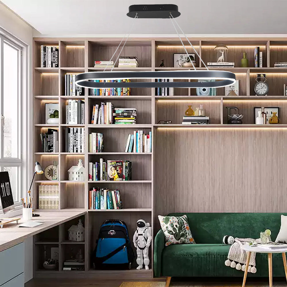 Oval Halo LED Linear Pendant, Aluminum Ring Island Ceiling Light