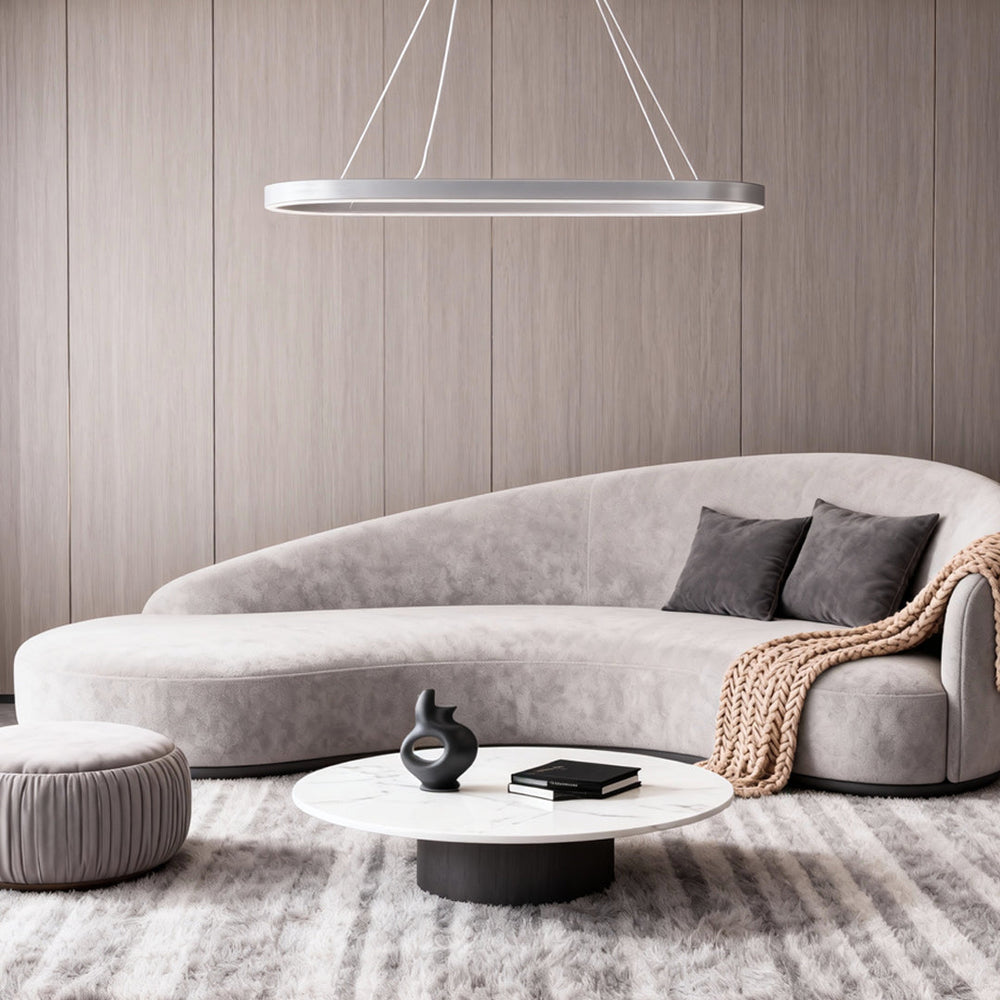 Oval Halo LED Linear Pendant, Aluminum Ring Island Ceiling Light
