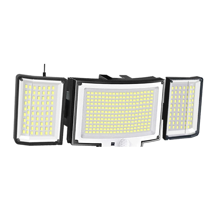 Solar security motion sensor light, 366 LED three head fixture