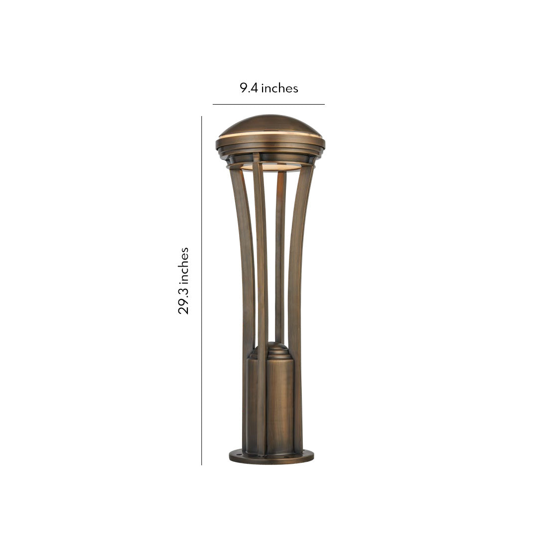 Antique Copper Cage Path Light, Clear Glass Landscape Bollard