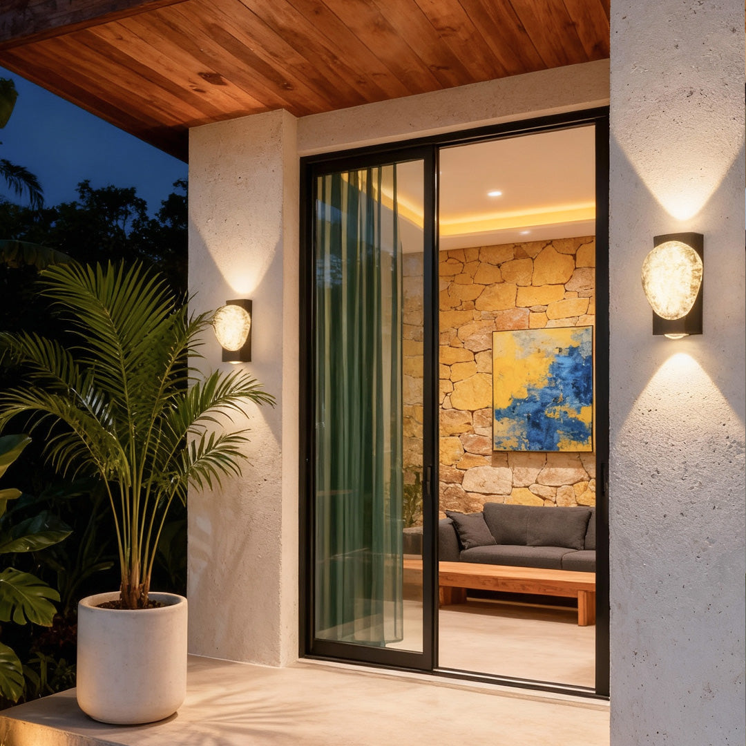 Pebble Shade Outdoor Wall Light, Black Aluminum Porch Light