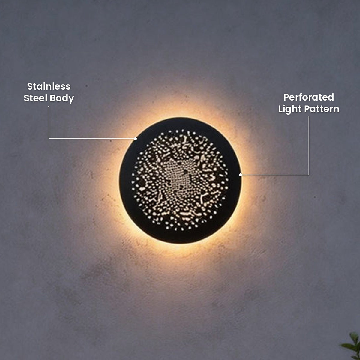 Perforated Metal Wall Sconce: Perforated Light Pattern, Stainless Steel Body