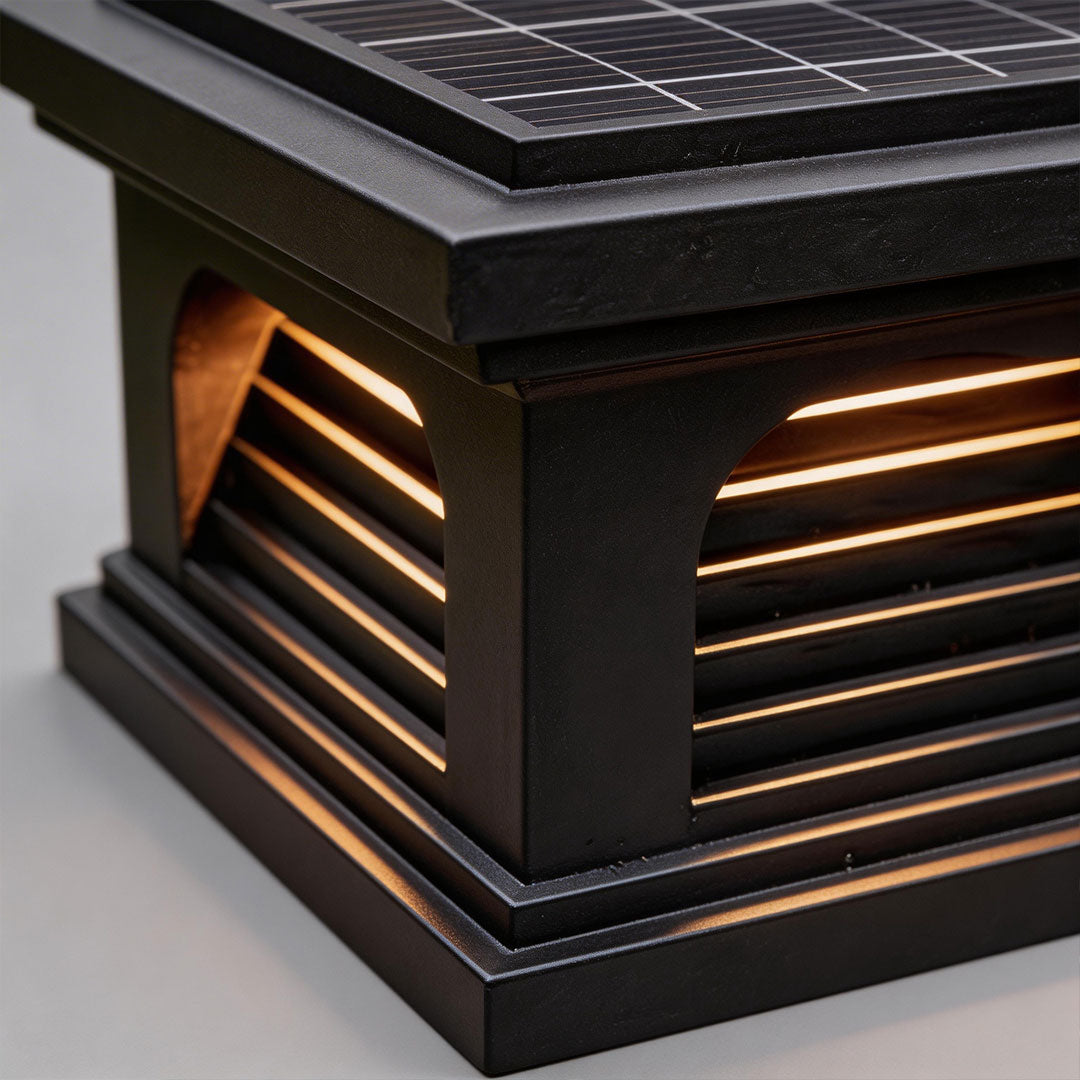 Slatted Cap Pillar Light, Black Stainless Steel Gate Post Light