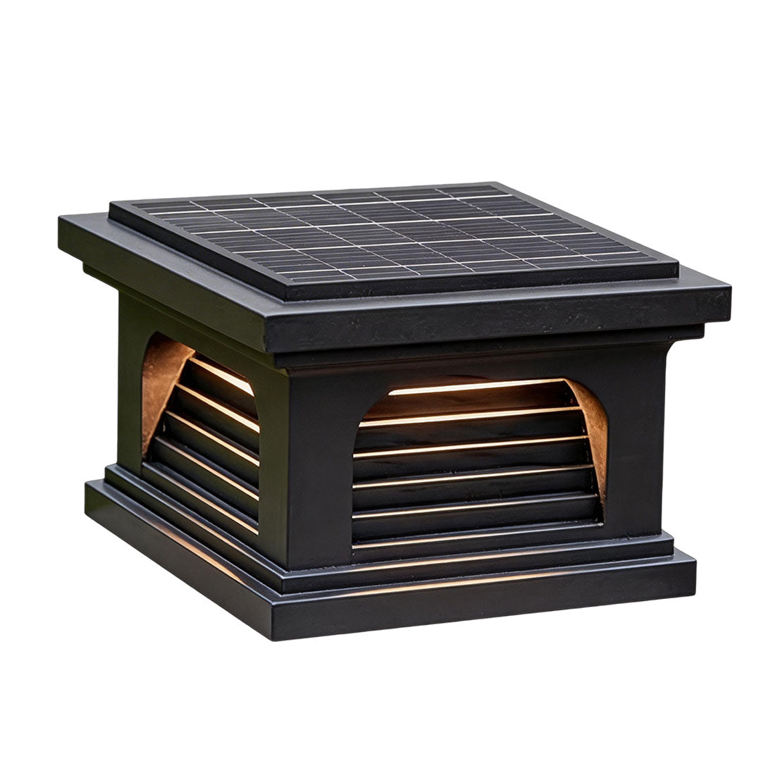 Slatted Cap Pillar Light, Black Stainless Steel Gate Post Light