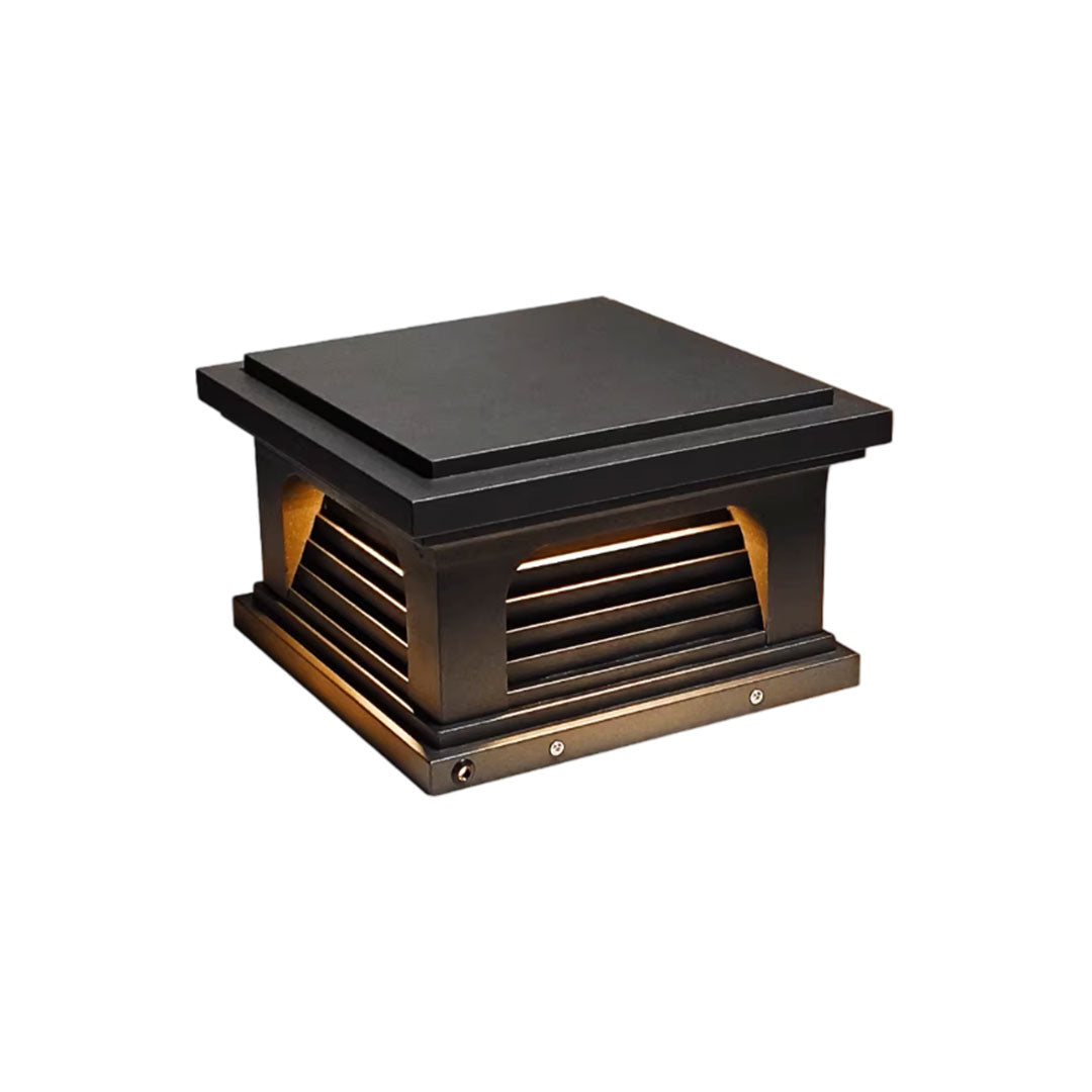 Slatted Cap Pillar Light, Black Stainless Steel Gate Post Light