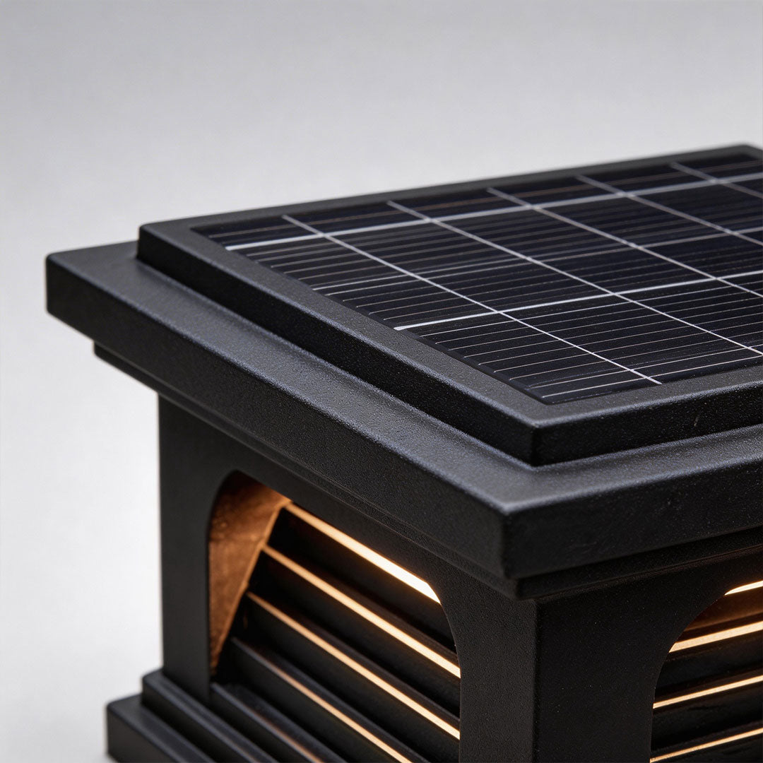 Slatted Cap Pillar Light, Black Stainless Steel Gate Post Light