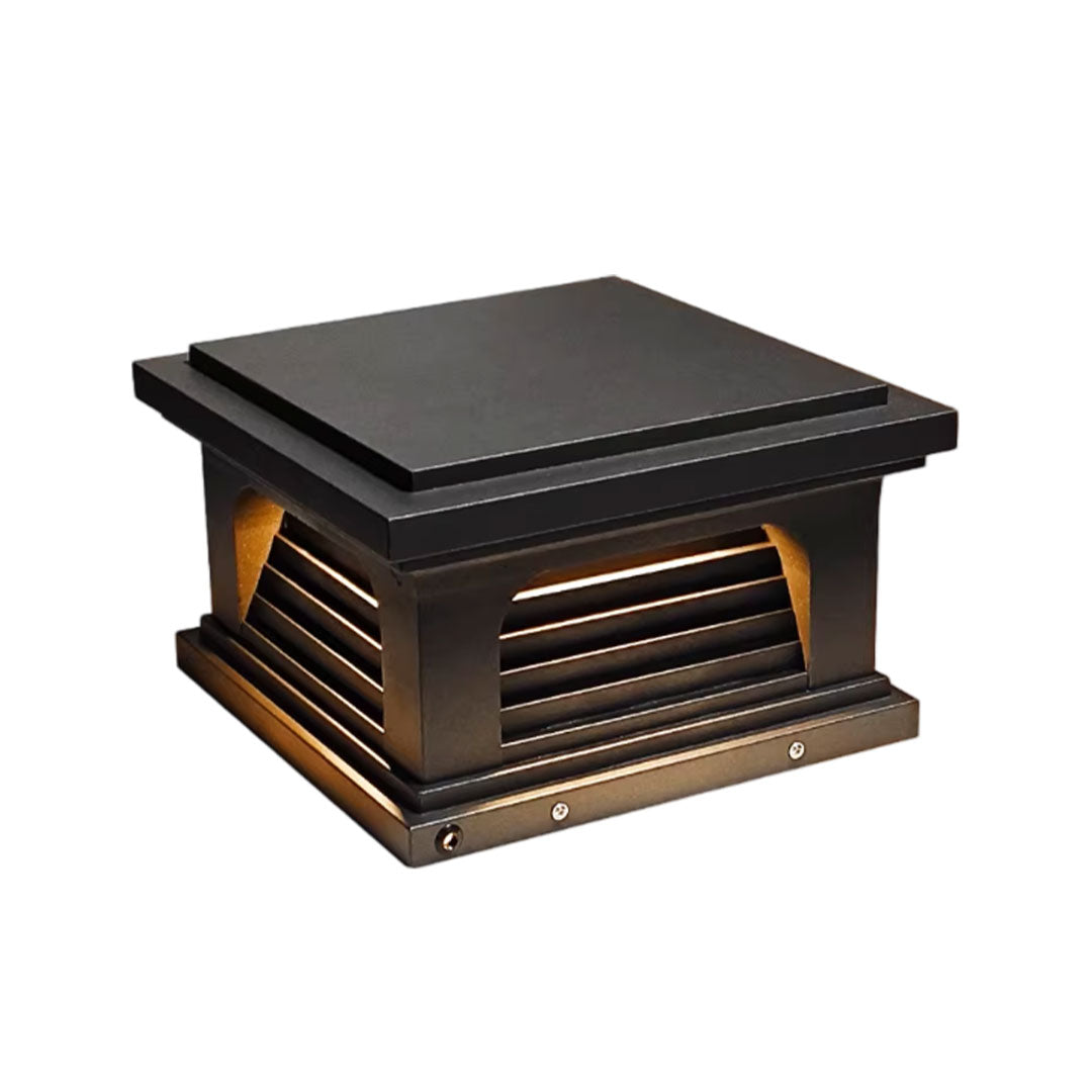 Slatted Cap Pillar Light, Black Stainless Steel Gate Post Light