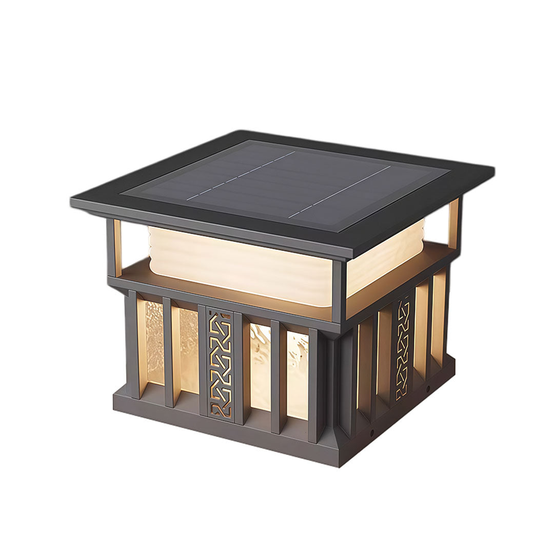 Square Lantern Pillar Light, Gray Stainless Steel Post Cap Light