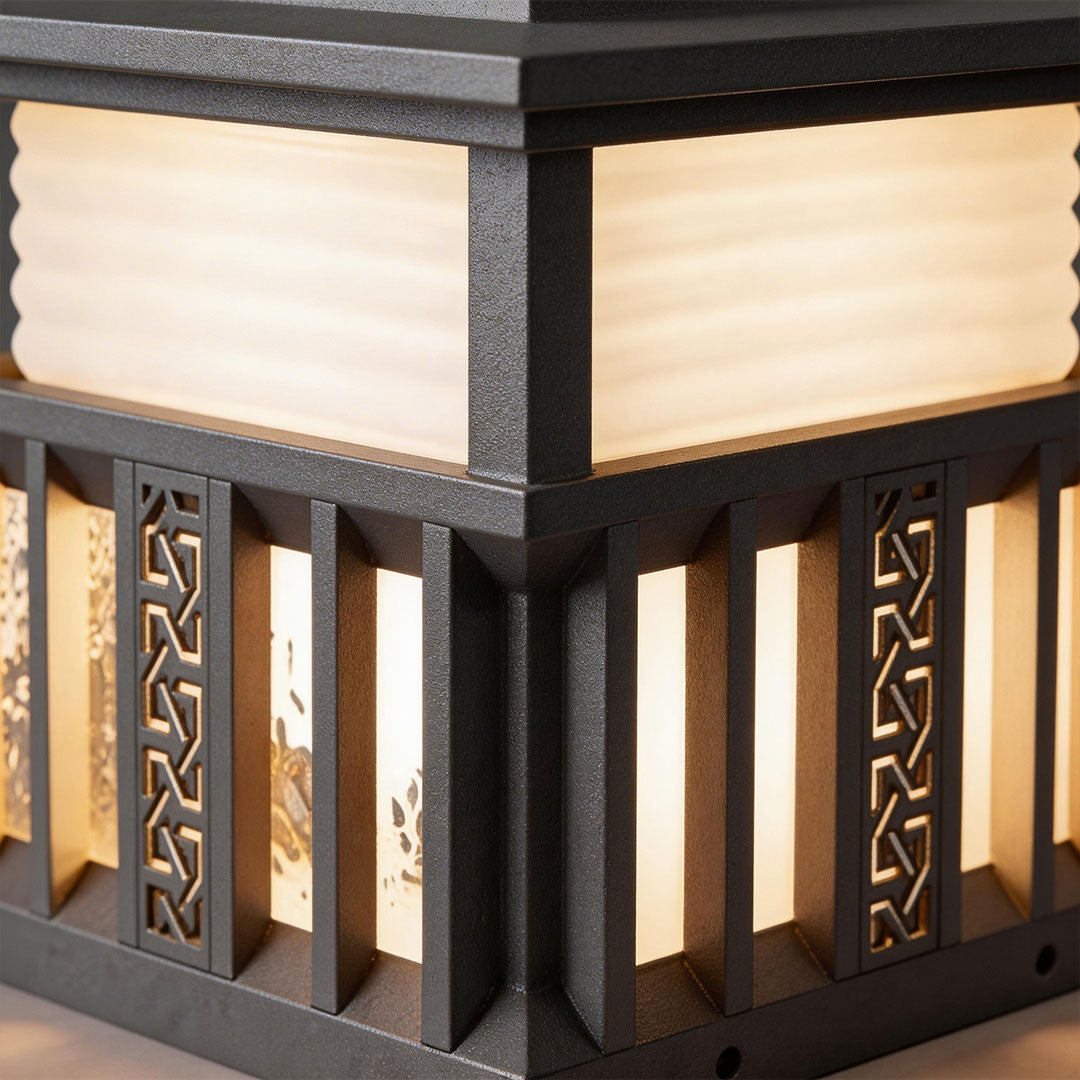 Square Lantern Pillar Light, Gray Stainless Steel Post Cap Light