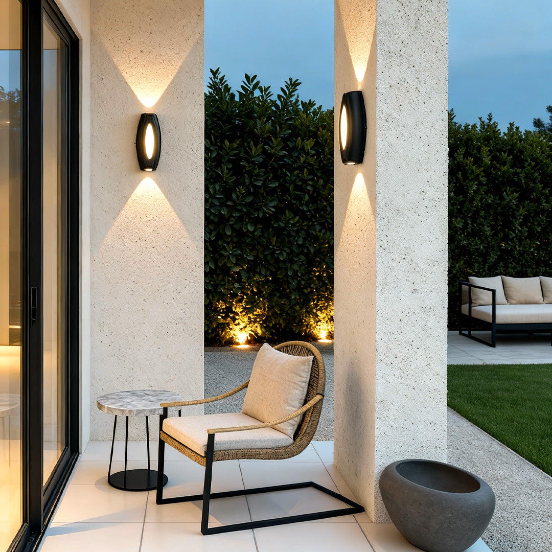 Sculpted Panel Outdoor Wall Light, Black Aluminum Terrace Lamp