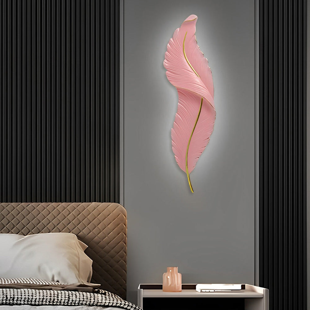 White Feather Wall Light, Luxury Resin LED Corridor Art, view 11