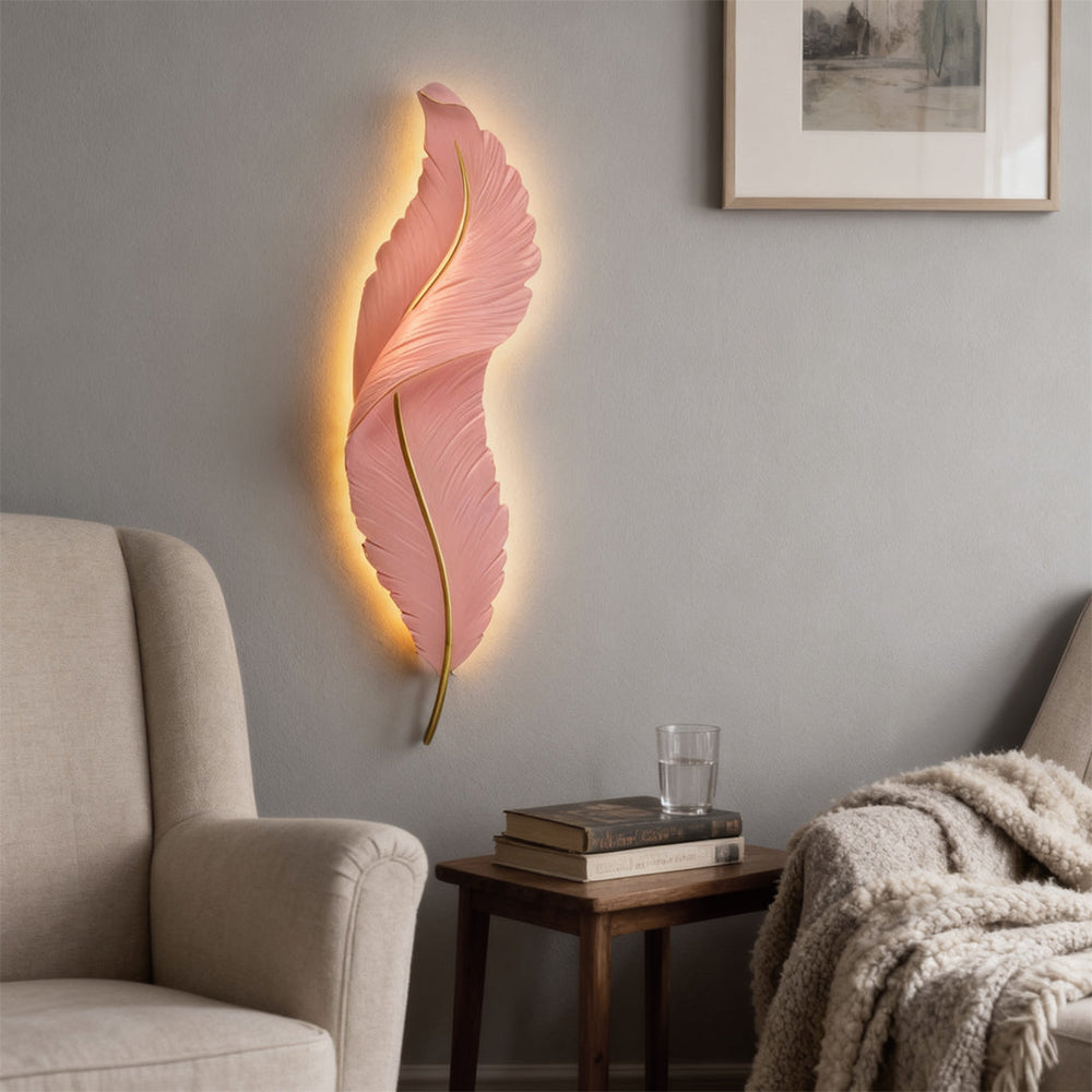 White Feather Wall Light, Luxury Resin LED Corridor Art, view 5