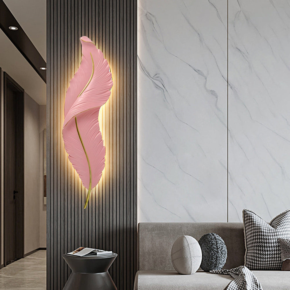White Feather Wall Light, Luxury Resin LED Corridor Art, view 9