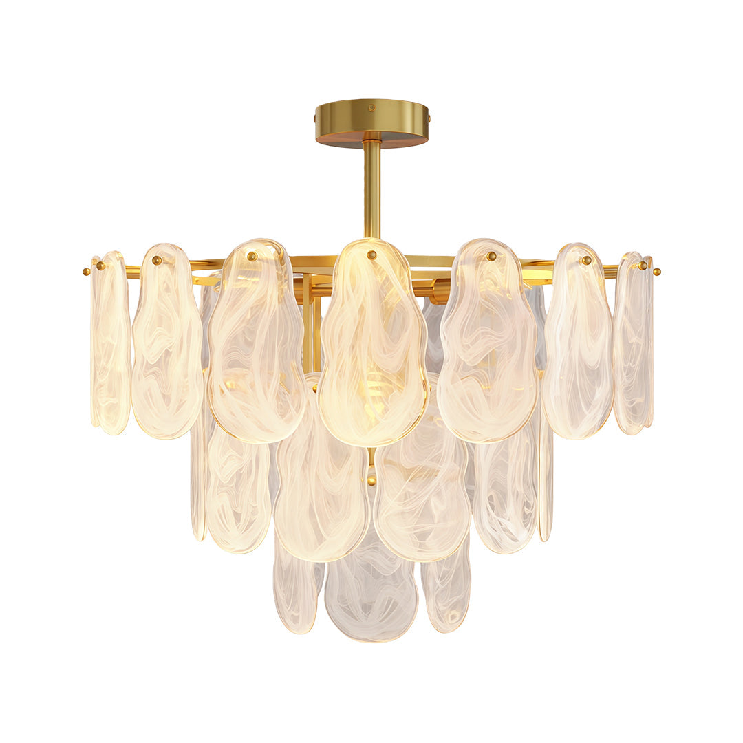 Layered glass discs in polished brass