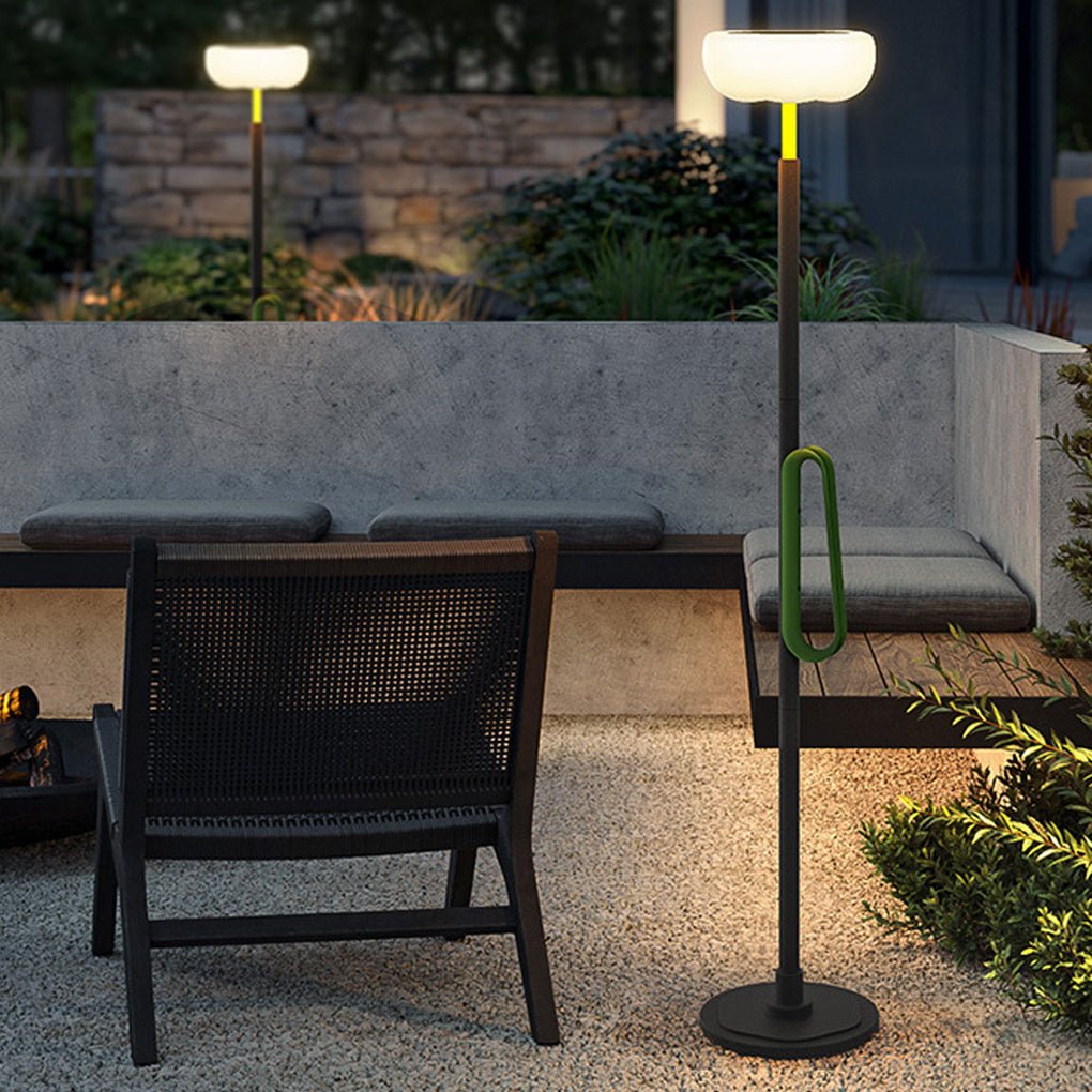 Portable Solar Torchiere, Black Aluminum Outdoor Floor Lamp