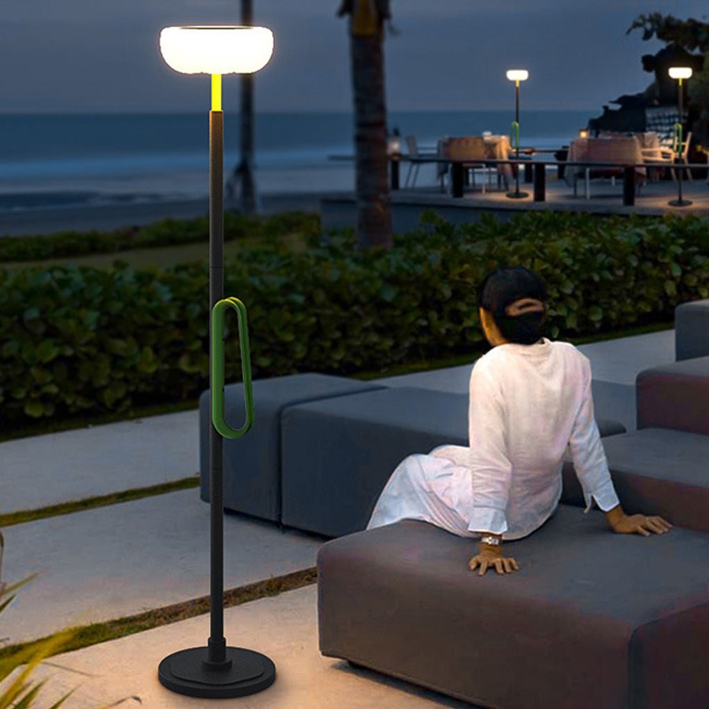 Portable Solar Torchiere, Black Aluminum Outdoor Floor Lamp