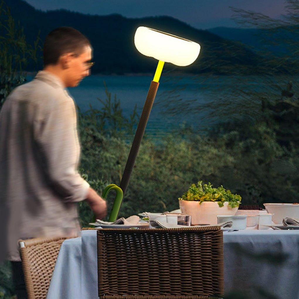 Portable Solar Torchiere, Black Aluminum Outdoor Floor Lamp